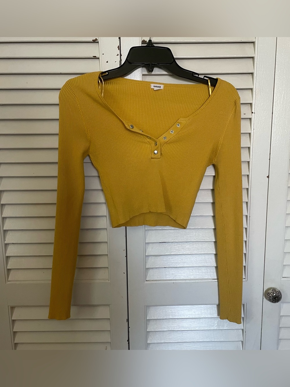 Garage Ribbed Long Sleeve Crop Top - Mustard Yellow